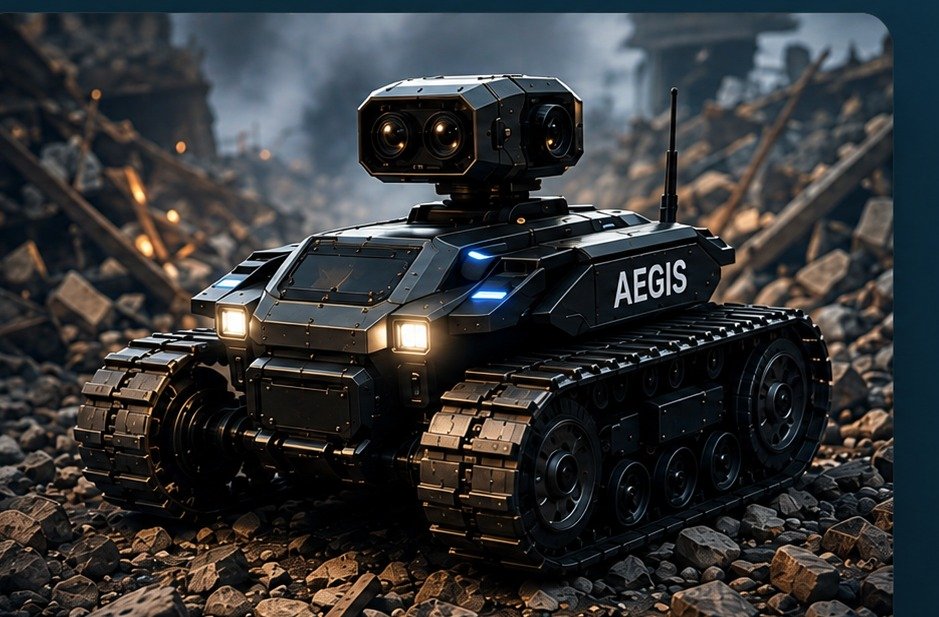 Concept visualization of AEGIS rescue robot operating in rubble